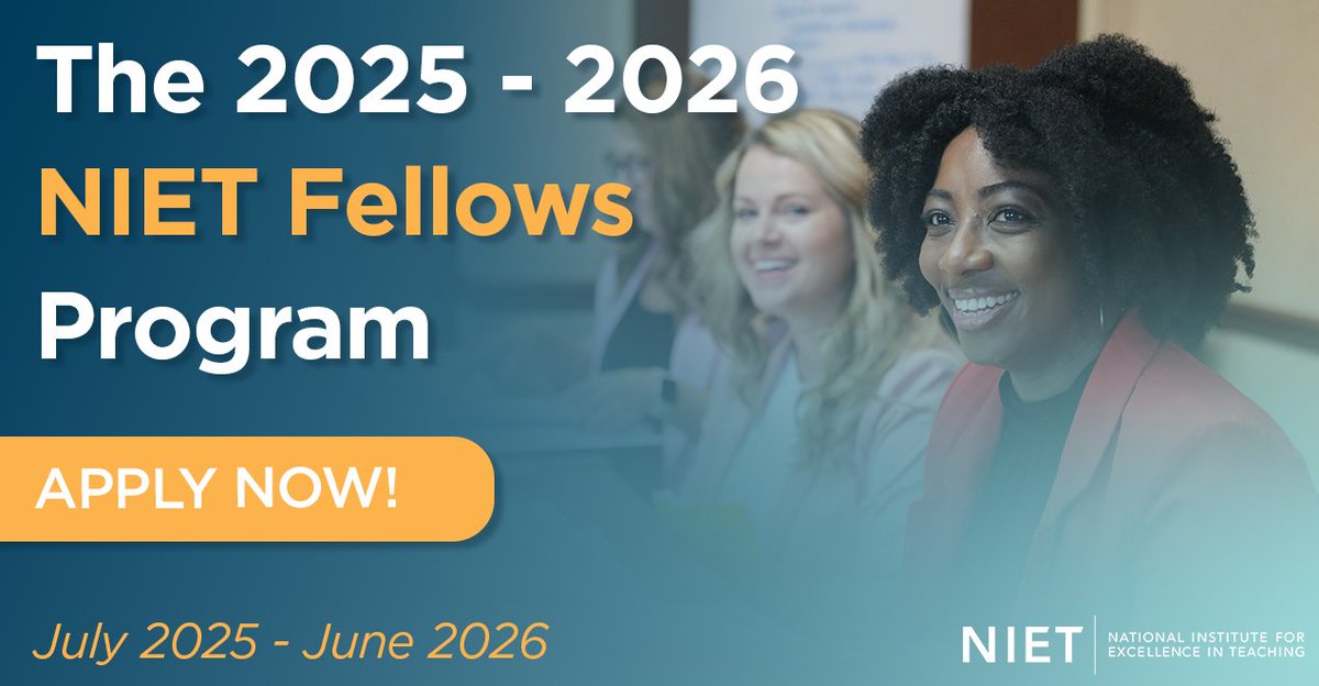 A truly unique fellowship to build expert instructional leaders. Our #NIETFellows make remarkable strides in leadership and teaching practices that support and advance educators and students across their campuses. Make an impact today: niet.org/our-work/event… #NIET2025 <a href="/NIETteach/">National Institute for Excellence in Teaching</a>