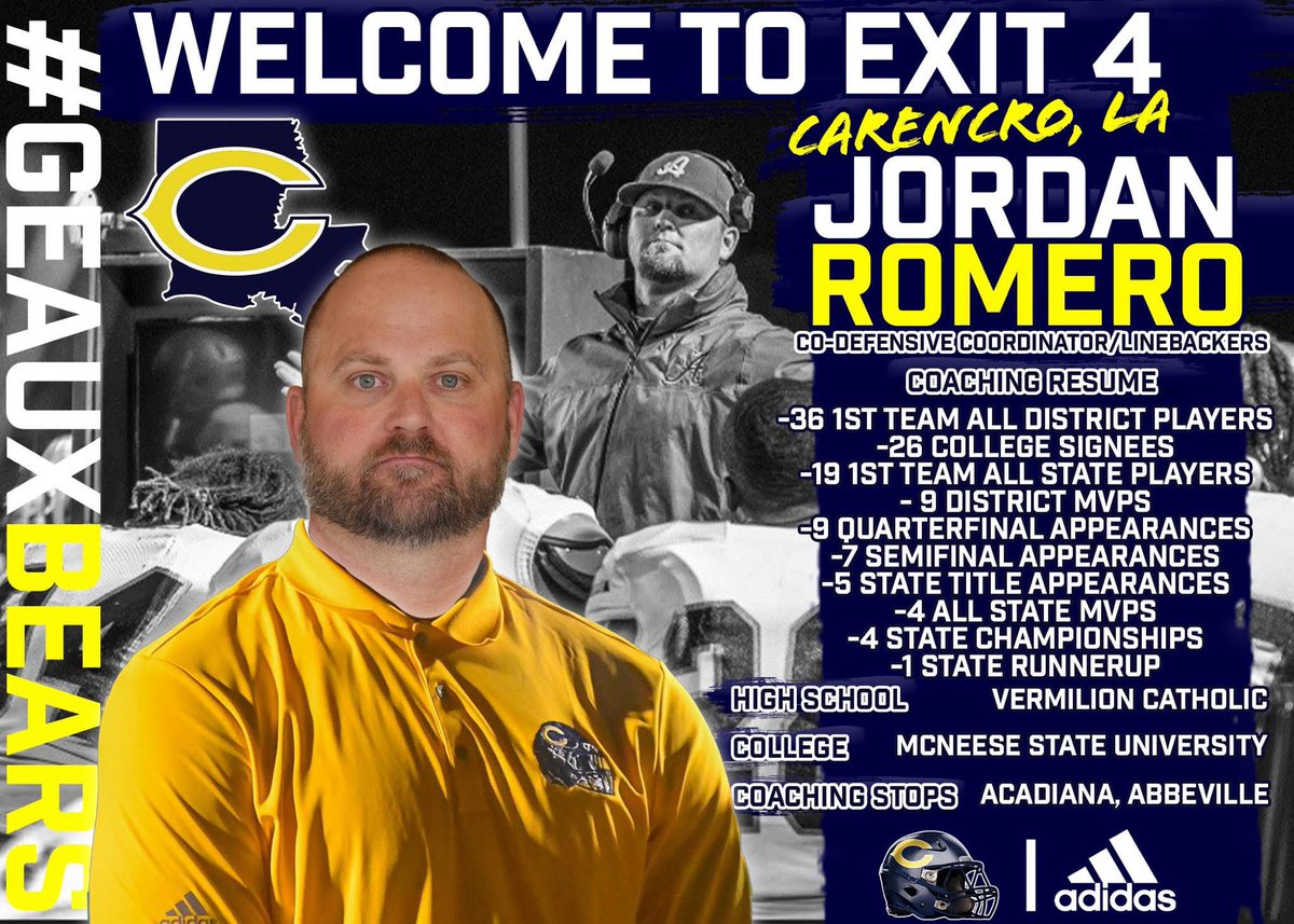 Welcome to Carencro Football, Coach Jordan Romero!!!

#Exit4 #WelcomeToTheFamily