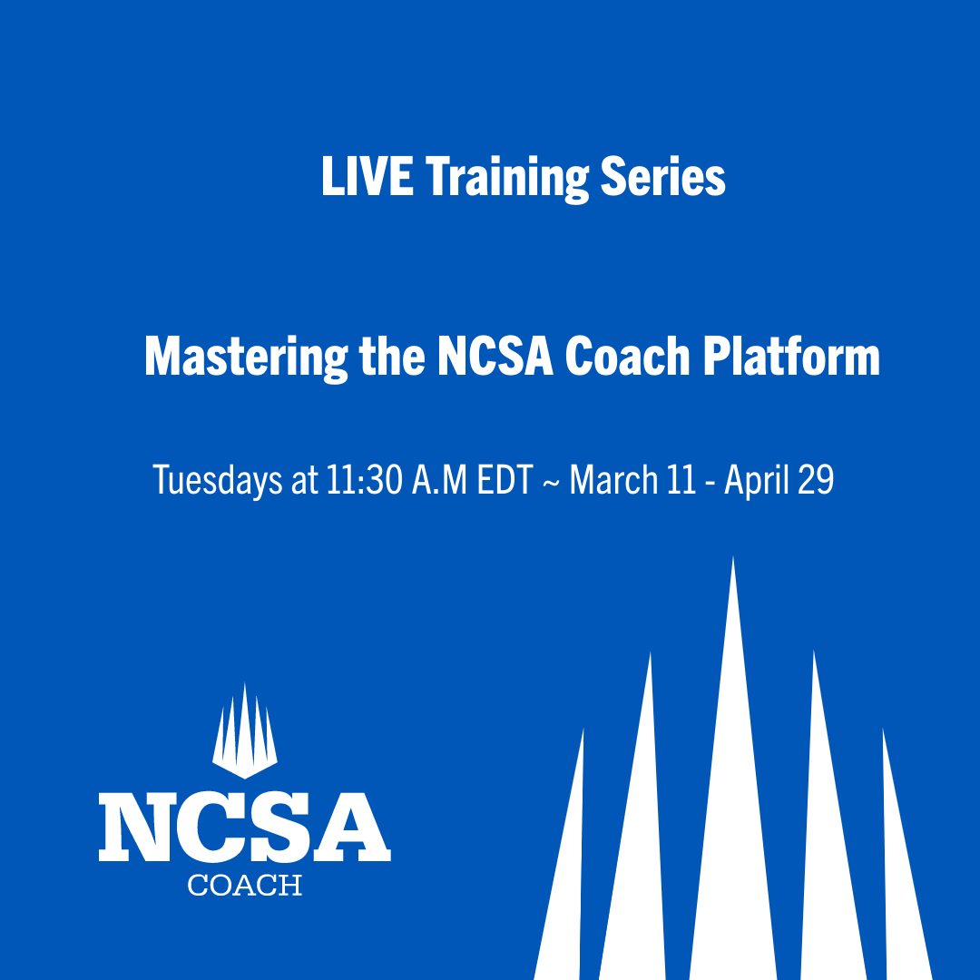NCSACoach's tweet photo. Hey Coaches! πMissed our live session on the NCSA Coach platform last week? No worries! Join us TODAY at 11:30 AM EDT to explore new features, ask questions, and share thoughts. Donβt miss outβregister now: https://t.co/Pdtf5al4f9 #NCSACoach #CoachTraining #NCSACollegeRecruiting https://t.co/NLCnL05iCB