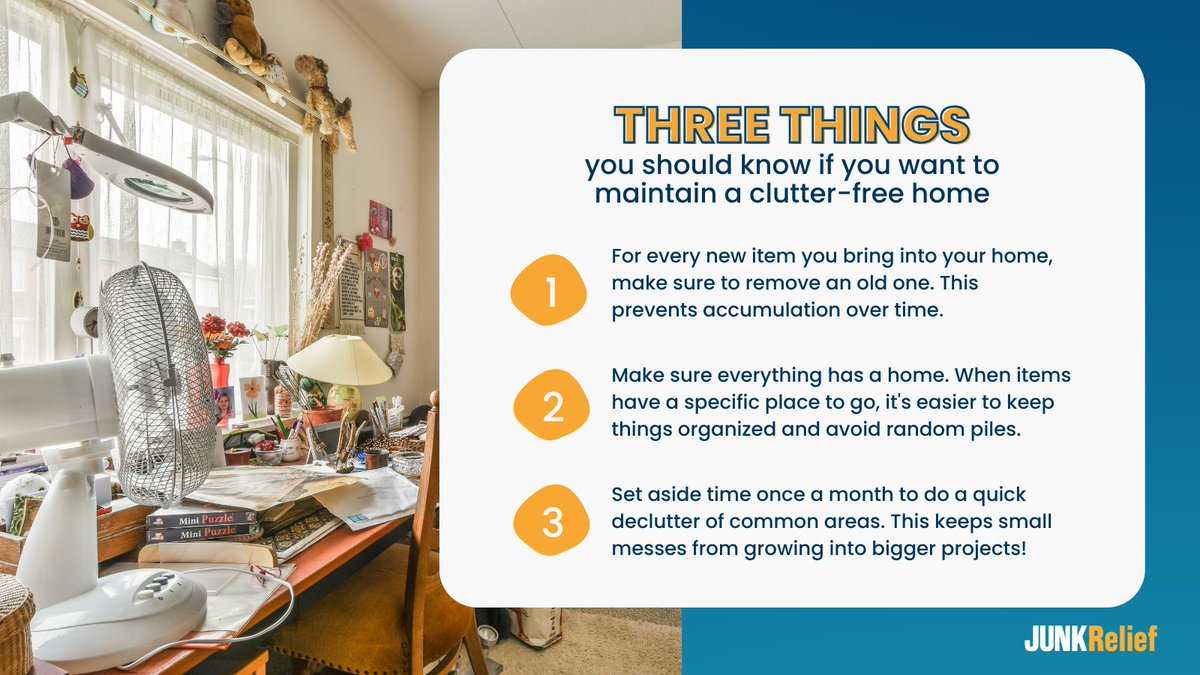 JunkRelief's tweet image. Consistency is key to a clutter-free home, and Junk Relief is here for all your junk removal needs when it’s time to clear out the excess! 🚚

#ClutterFreeHome #OrganizedLiving #JunkRelief