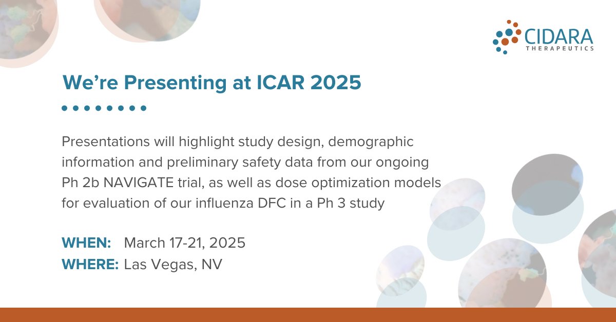 We’re presenting two posters on the potential of our #influenza drug-Fc conjugate at the 38th International Conference on Antiviral Research (#ICAR). Read more about our presentations here: cidara.com/news/cidara-th…