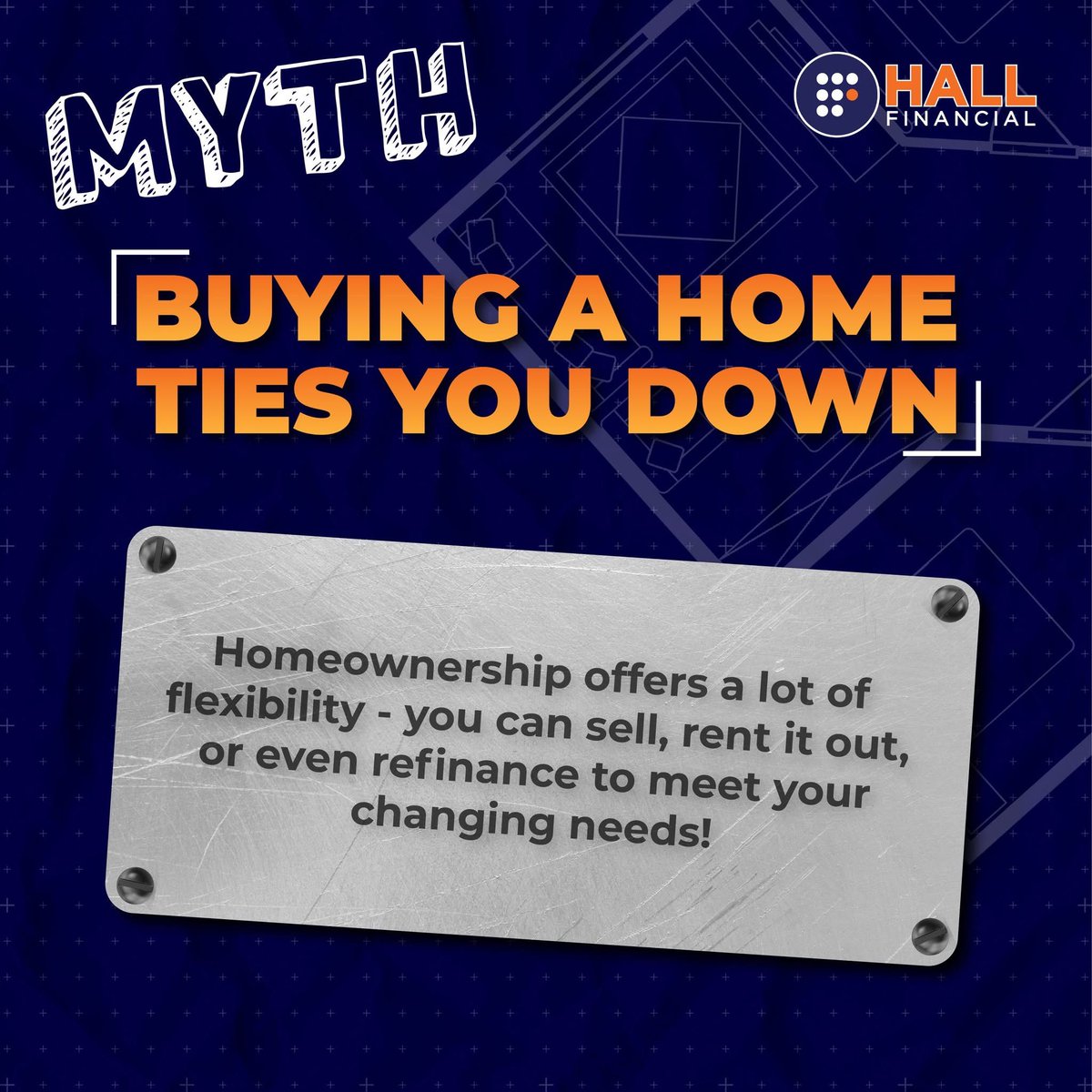 HallFinancial's tweet photo. Think #renting is always the better option? Let's set the record straight! Swipe through as we bust the common myths of #renting vs. #buying. Spoiler alert: owning a #home might be more attainable - and beneficial - than you think! 

#HallFinancial #NMLS1467435 https://t.co/QnY4Qu89zJ