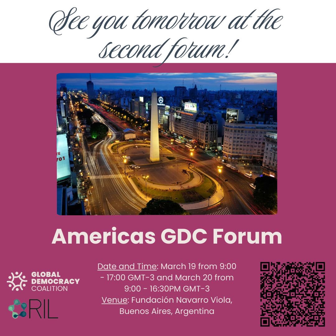 ¡El Foro de las Américas de la GDC 2025 comienza mañana en Buenos Aires! Únete a nosotros el 19 y 20 de marzo, organizado por @RedDeInnovacionLocal y la Coalición Global por la Democracia, para debatir sobre la defensa de la democracia. 

Registrate acá: globaldemocracycoalition.org/event/gdc-foru…