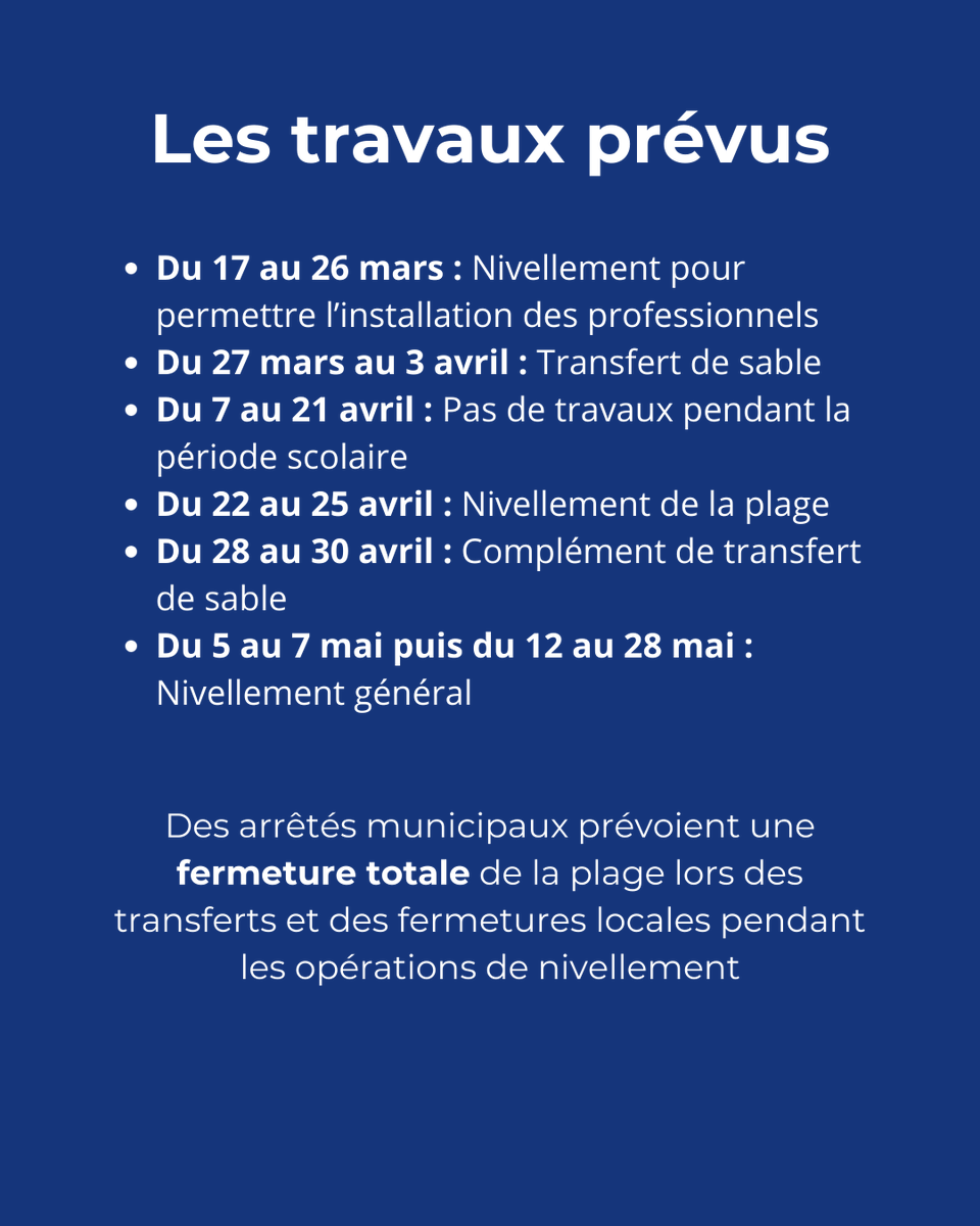 ☀️ La plage se prépare pour les beaux jours.
📅 Du 17 mars au 28 mai 2025 des travaux de nivellement auront lieu sur la plage de La Baule-Escoublac
👉 Programme complet des travaux : bit.ly/nivellement_20…