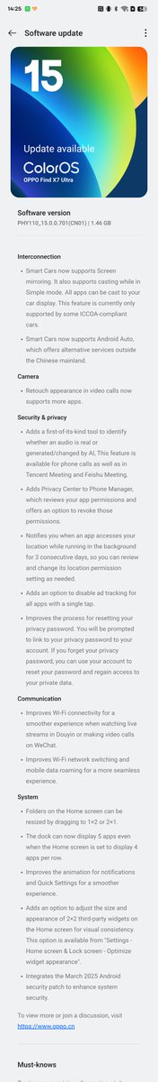 llelectronics's tweet image. #AndroidAuto support for the #OppoFindX7Ultra now officially landed as RC Update. One more reason to use this device globaly again :)