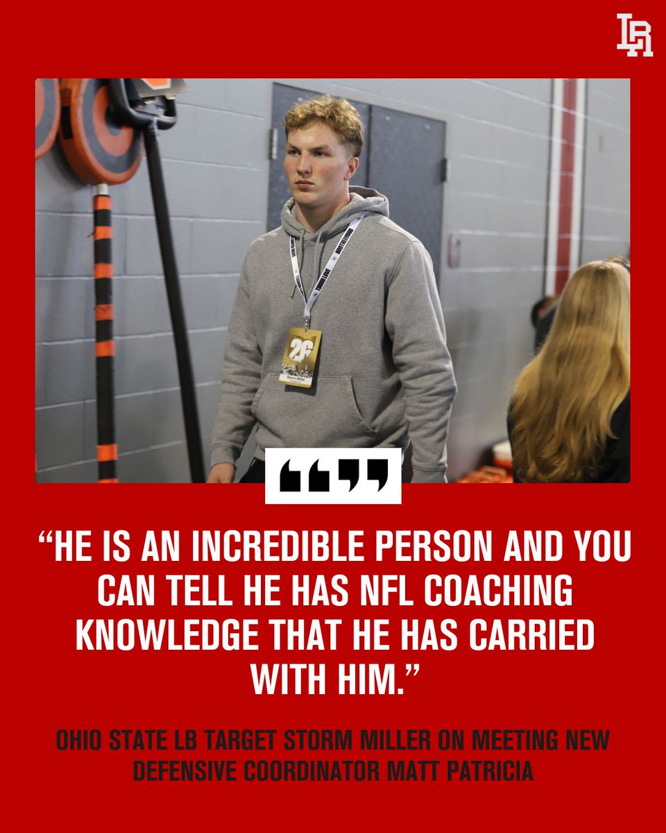 In-state LB Storm Miller visited Ohio State on Monday and got to meet with new defensive coordinator Matt Patricia 🏈

Miller is the No. 293 overall prospect in the 2026 On300 💪

MORE: on3.com/teams/ohio-sta…