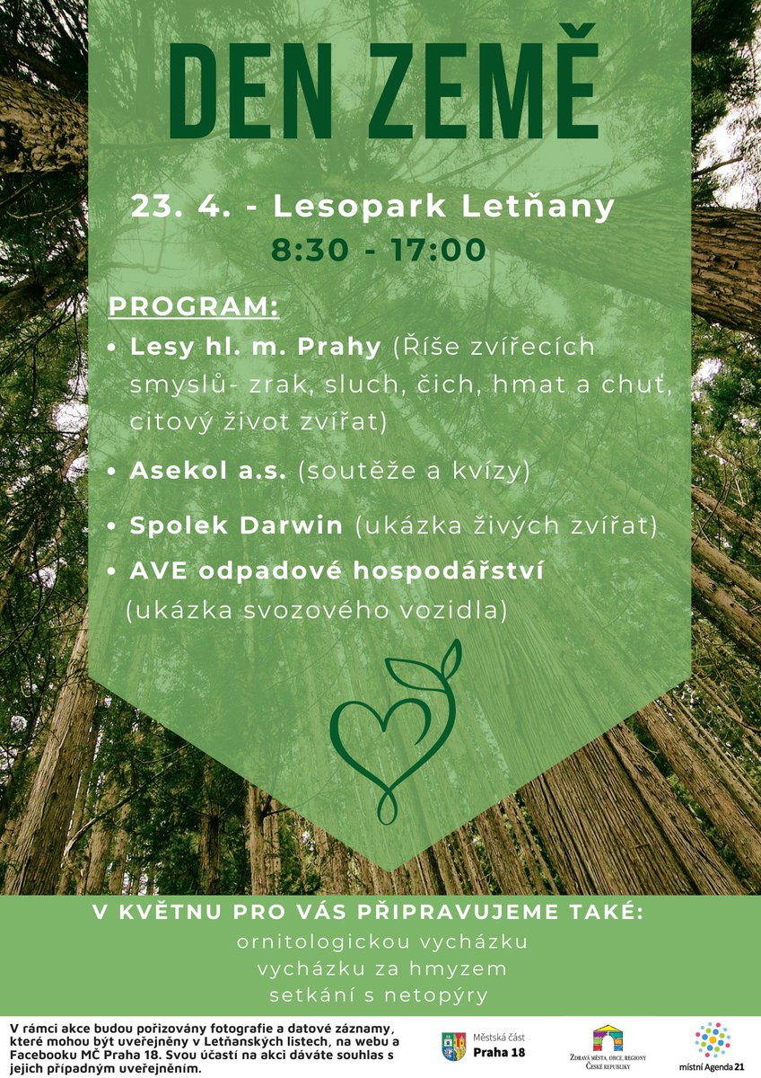 🌍 Už za měsíc slavíme Den Země! Přijďte si do letňanského lesoparku připomenout, že planeta není jednorázovka. Čekají vás živá zvířata, recyklační kvízy nebo popelářské auto zblízka. Přijďte a nebuďte na Zemi jak na návštěvě! ♻️🐾🌿

#NaZemiJakDoma #DenZemě #Letňany