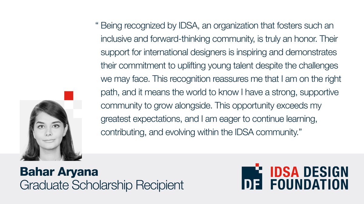 2024 Gianninoto Graduate Scholarship recipient Bahar Aryana reflects on the power of community and the impact of being supported as an emerging designer. 

💡 Learn more about how you can support future design leaders at idsadesignfoundation.org