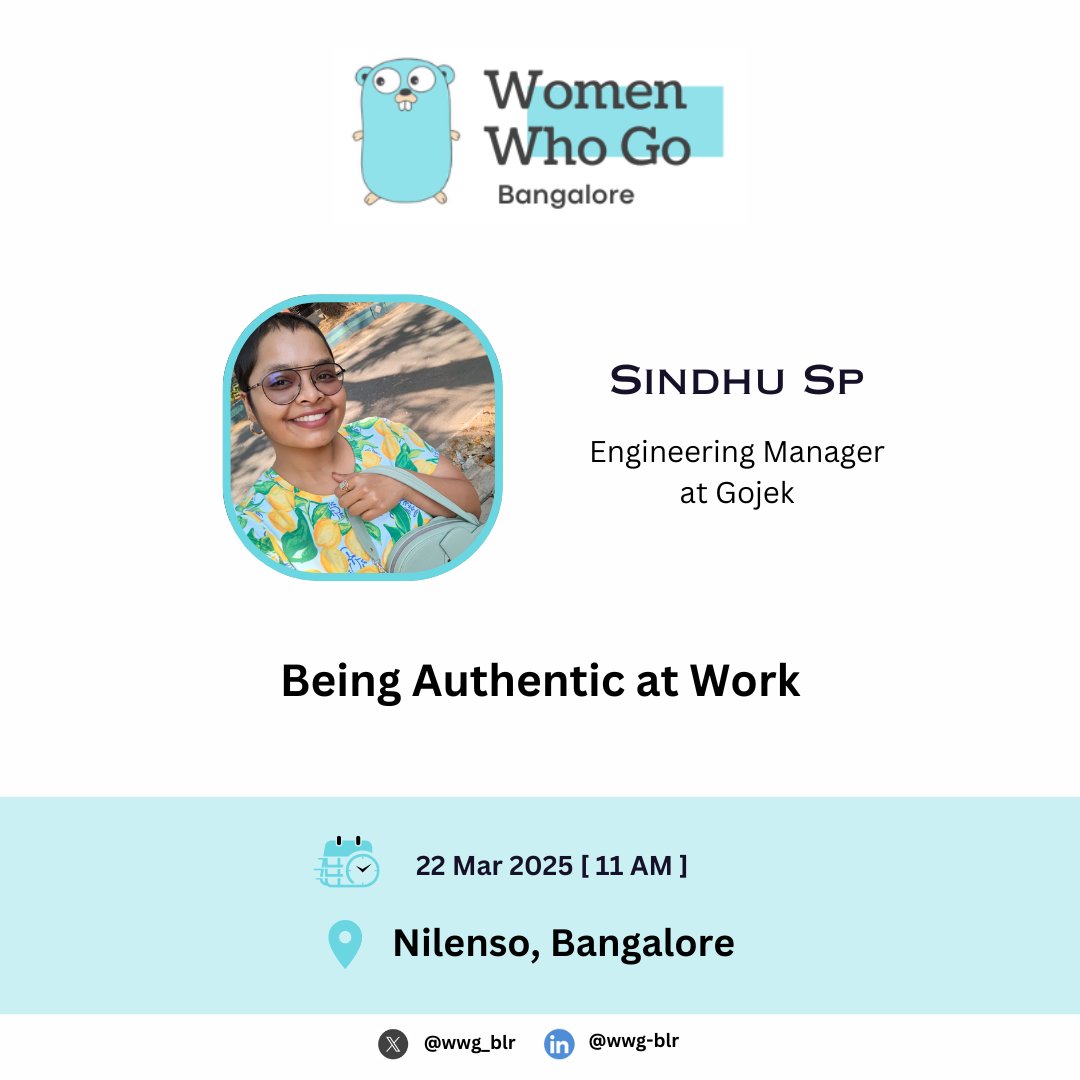 wwg_blr's tweet image. Thrilled to introduce our third speaker, @sindhu_sp , for our upcoming meetup at @nilenso office!
She'll be sharing insights on "Being Authentic at Work" - a refreshing discussion on workplace culture & personal growth.
More details & RSVP: meetup.com/womenwhogobang…