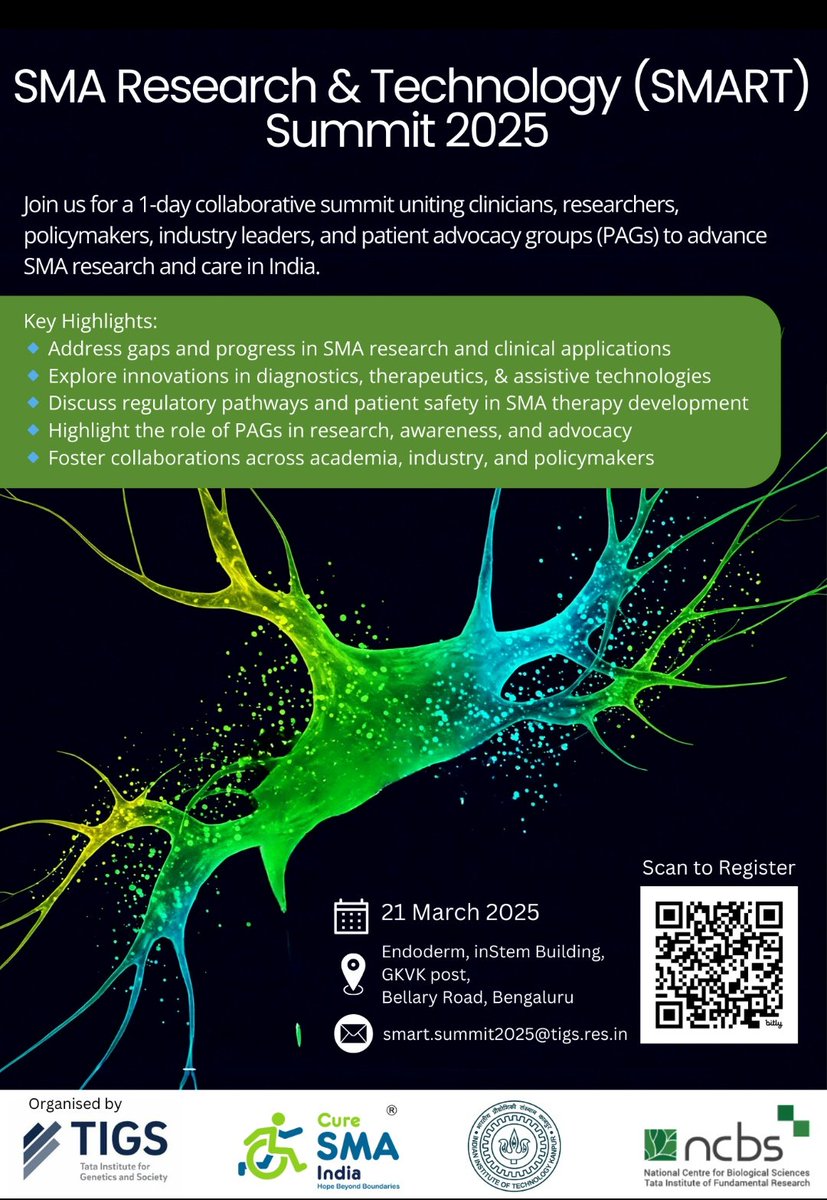 🎉 Mark your calendars for March 21, 2025 !  We are thrilled to announce the SMA Research &amp; Technology Summit (SMArT)! 💡 Join experts, patient orgs &amp; researchers for a day of knowledge sharing to advance SMA diagnostics, treatment &amp; care! 🌟 Register now: bit.ly/3EQKYd3