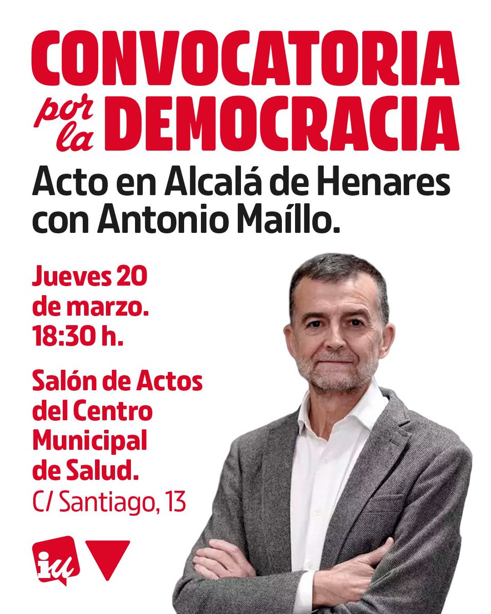 Nos vemos este jueves en Alcalá de Henares para seguir sumando a gente en la Convocatoria por la Democracia.

💪 Frente la internacional del odio y la reacción, unidad, compromiso y paz.