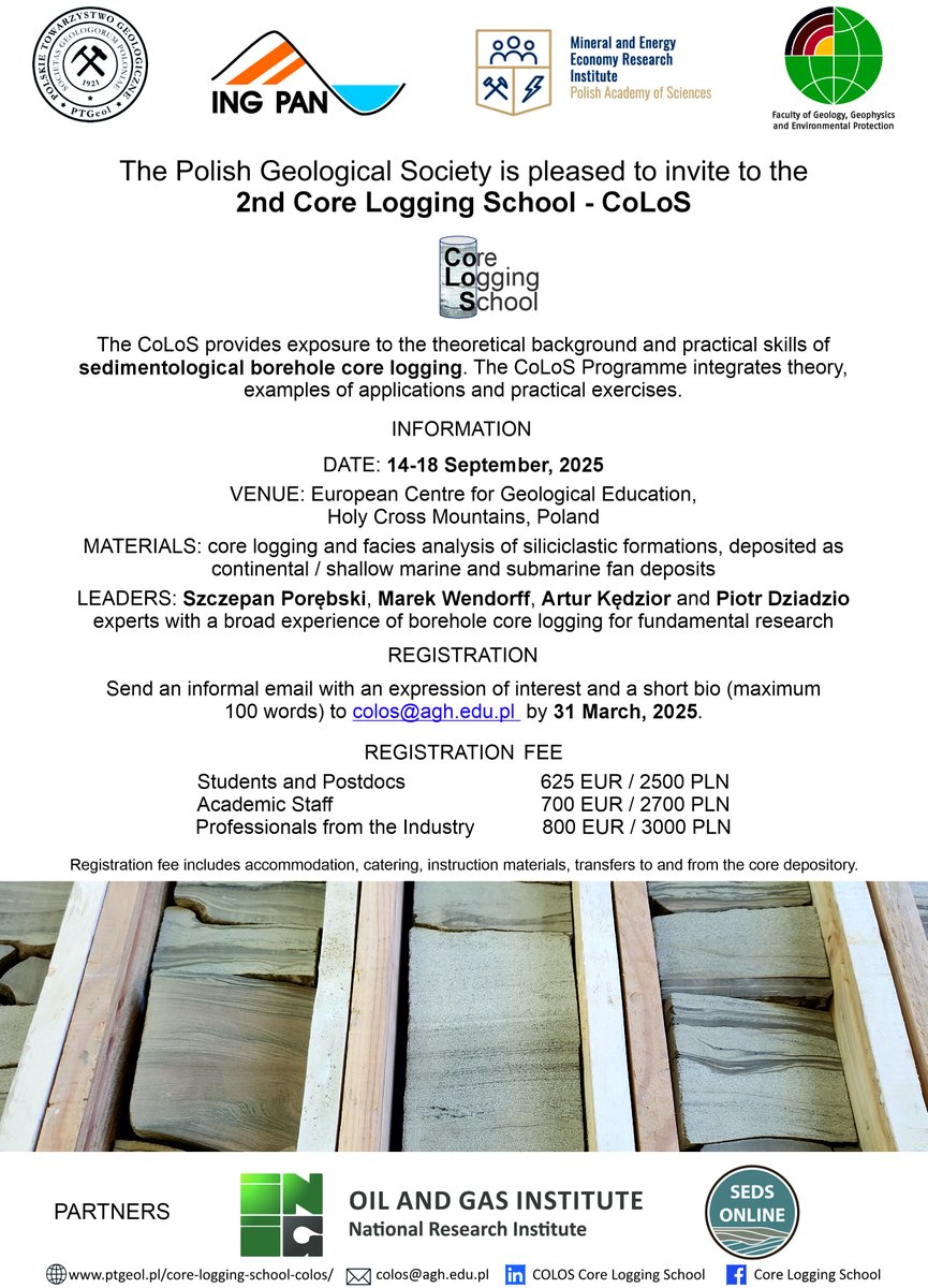 Two spots have come up at the 2nd Core Logging School (14-18 September, 2025, Chęciny, Poland): ptgeol.pl/core-logging-s…
Would anyone like to take advantage of this opportunity?
If you have any questions, I’m happy to help.
