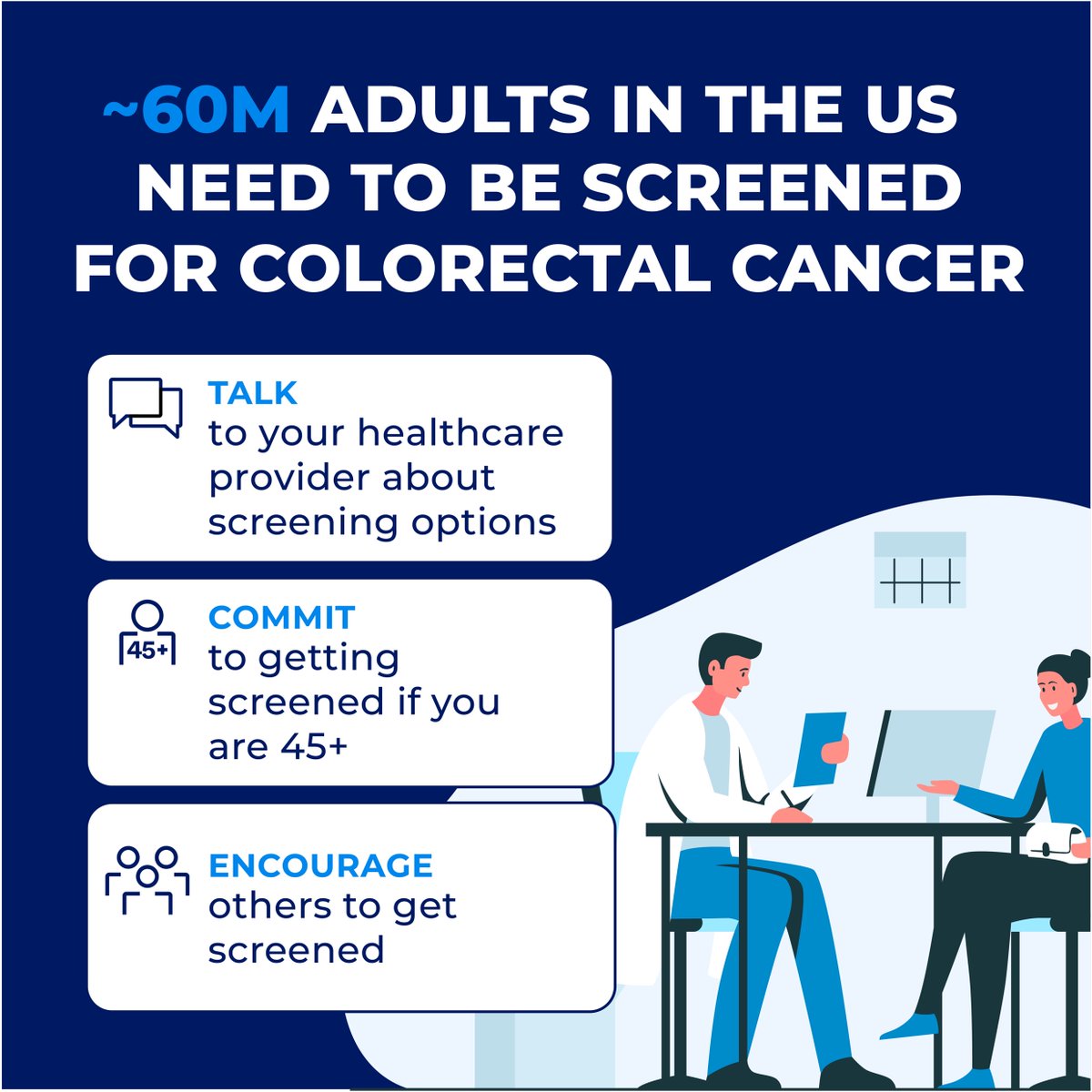 Here's why getting checked matters: 1. Screening can find the warning signs of colon and rectal cancer, so you can take action to stop the disease and 2. Screening can also find colorectal cancer early, when treatment is most effective. #ColorectalCancerAwarenessMonth