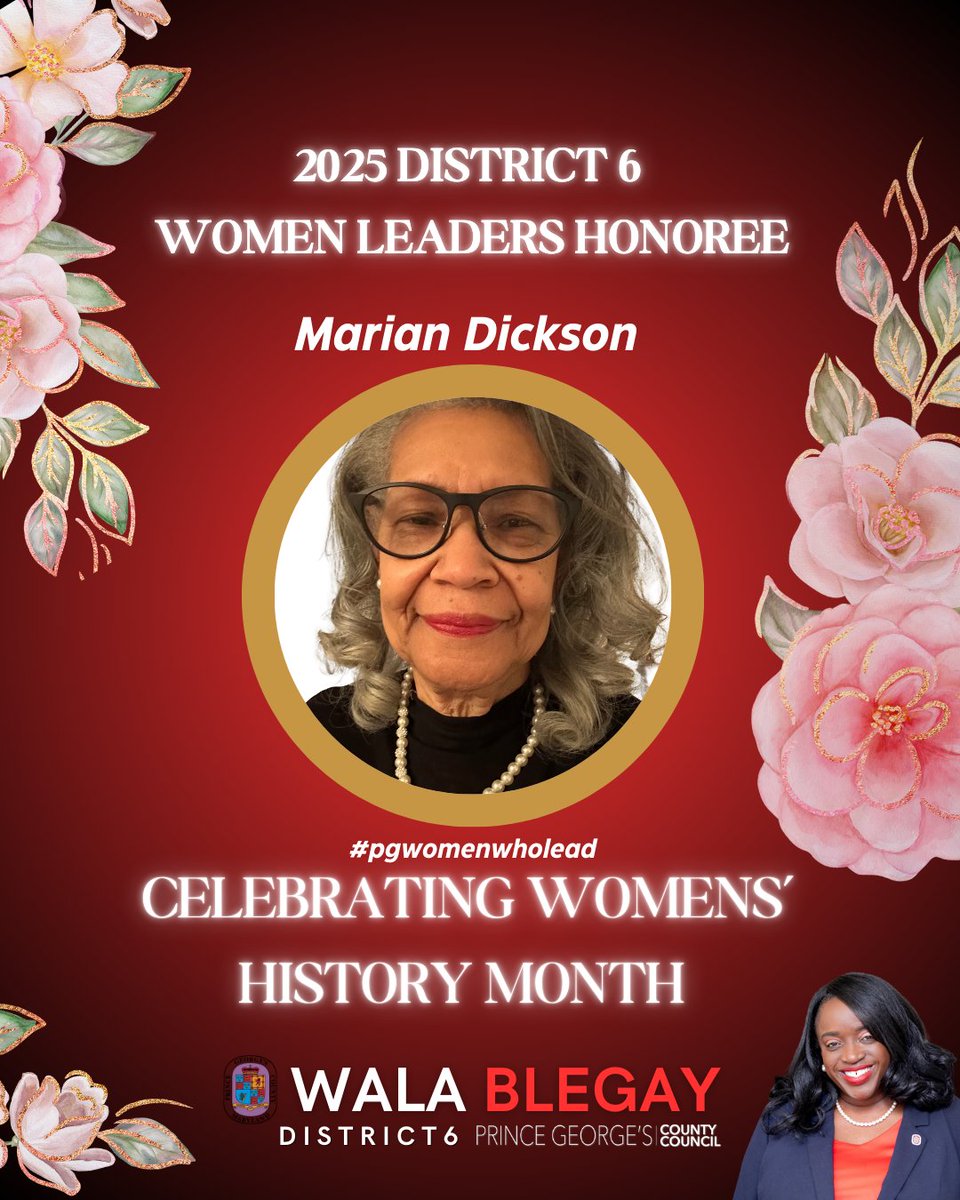 Celebrating Women’s’ History Month 🎉2025 District 6 Women Leaders Honoree 🎉Marian Dickson #pgwomenwholead 💜🌿🌷 #WomensHistoryMonth #BreakingBarriers #WomenLeaders #Trailblazers #EmpoweredWomenEmpowerWomen #princegeorgecountystrong #strongertogether 💜🌿🌷