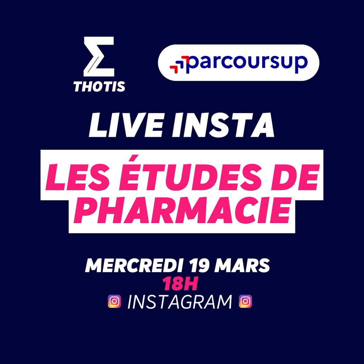 Parcoursup (@parcoursup_info) on Twitter photo 🥼💊 Vous avez formulé des vœux en PASS/LAS et vous êtes intéressé par les études de pharmacie ?
Rendez-vous mercredi 19 mars à 18h pour un live Instagram avec <a href="/thotismedia/">Thotis</a>.
Sébastien Faure (<a href="/Ordre_Pharma/">Ordre national des pharmaciens</a>) et Valentin Masseron (<a href="/Pharma_ANEPF/">ANEPF Pharmacie</a>) répondront à toutes vos questions. 🥼💊 Vous avez formulé des vœux en PASS/LAS et vous êtes intéressé par les études de pharmacie ?
Rendez-vous mercredi 19 mars à 18h pour un live Instagram avec <a href="/thotismedia/">Thotis</a>.
Sébastien Faure (<a href="/Ordre_Pharma/">Ordre national des pharmaciens</a>) et Valentin Masseron (<a href="/Pharma_ANEPF/">ANEPF Pharmacie</a>) répondront à toutes vos questions.