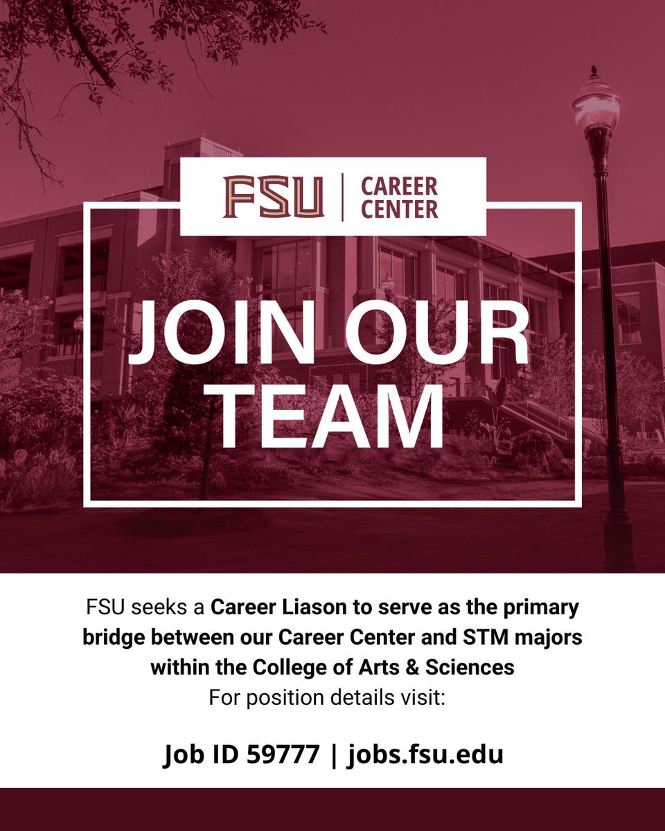 The Career Center is hiring! We are seeking a Career Liaison to serve as the primary bridge between our Career Center and STM majors within the College of Arts &amp; Sciences.  Help shape the future careers of our STM students! Link in our Linktree!