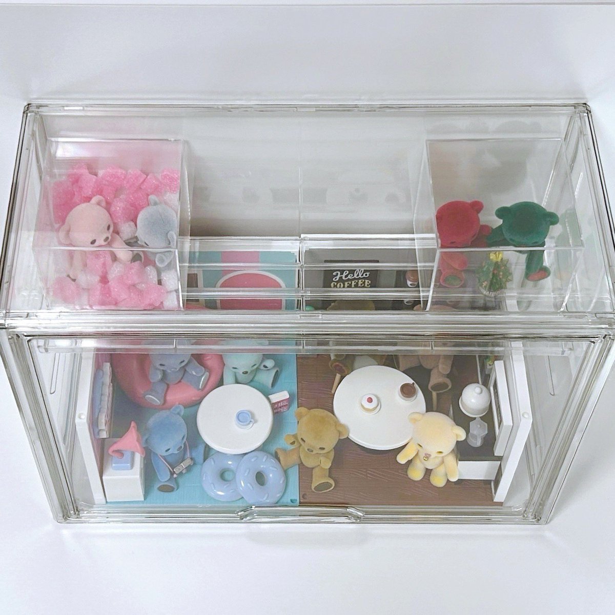 3coins マルチクリアボックス 棚付き クリアボックス4点セット 2WAY