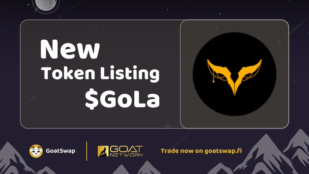 GoatSwap (@goatswap_fi) on Twitter photo Say hello to the first new token listed on GoatSwap!!!
Trade $GoLa directly on⬇️
🔗goatswap.fi
🦌<a href="/GoatLauncherXyz/">Goat Launcher</a>
GOATs are gonna fly. Say hello to the first new token listed on GoatSwap!!!
Trade $GoLa directly on⬇️
🔗goatswap.fi
🦌<a href="/GoatLauncherXyz/">Goat Launcher</a>
GOATs are gonna fly.