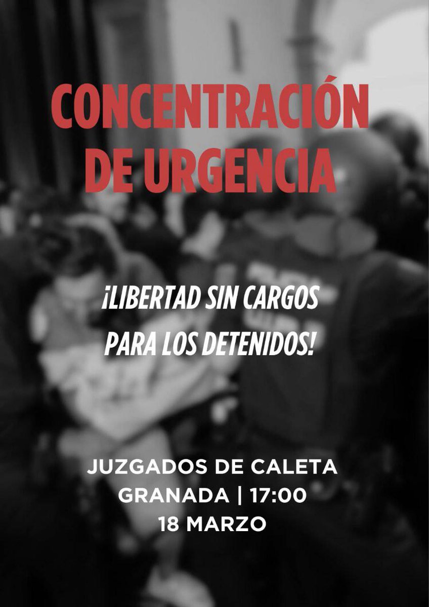 🔴| CONCENTRACIÓN DE URGENCIA

📌 Juzgados de Caleta 
🕐 17.00

¡Libertad sin cargos para los detenidos!
📣‼️