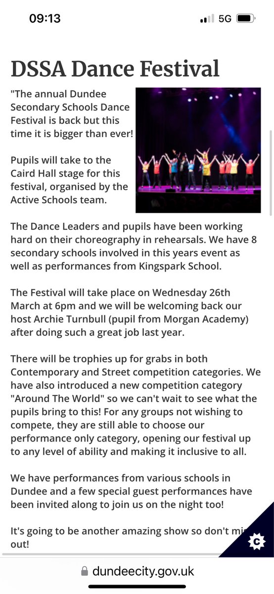 Harris Academy (@harrisacdundee) on Twitter photo This year’s Dundee Secondary Schools’ Dance Festival takes place <a href="/CairdHallDundee/">Caird Hall Dundee</a> on Wednesday 26th March, 6pm start.
<a href="/harrisacdundee/">Harris Academy</a>’s fantastic Team Velocity would appreciate your support. You will enjoy a highly energetic showcase of outstanding dancers from across the city! This year’s Dundee Secondary Schools’ Dance Festival takes place <a href="/CairdHallDundee/">Caird Hall Dundee</a> on Wednesday 26th March, 6pm start.
<a href="/harrisacdundee/">Harris Academy</a>’s fantastic Team Velocity would appreciate your support. You will enjoy a highly energetic showcase of outstanding dancers from across the city!