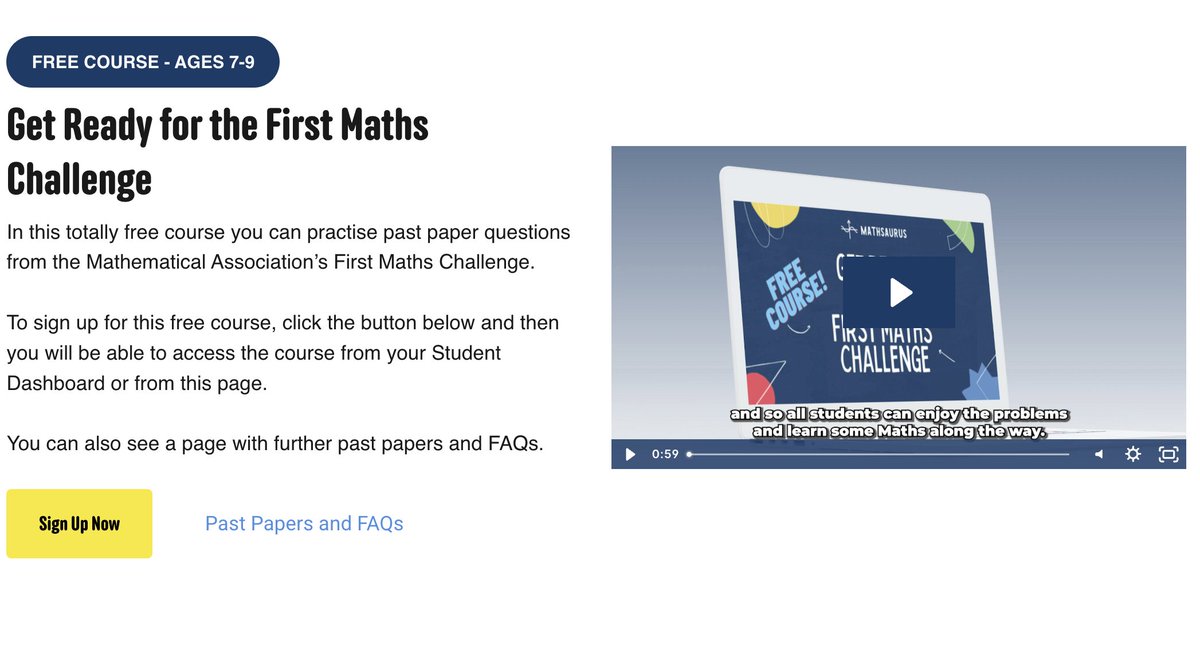 mathsaurus's tweet image. I'm delighted to share that the FREE Mathsaurus course for the @Mathematical_A First Maths Challenge has been updated with the complete 2024 paper and my video hints and solutions.
The First Maths Challenge is a very fun way to introduce students aged 7-9 to the world of…