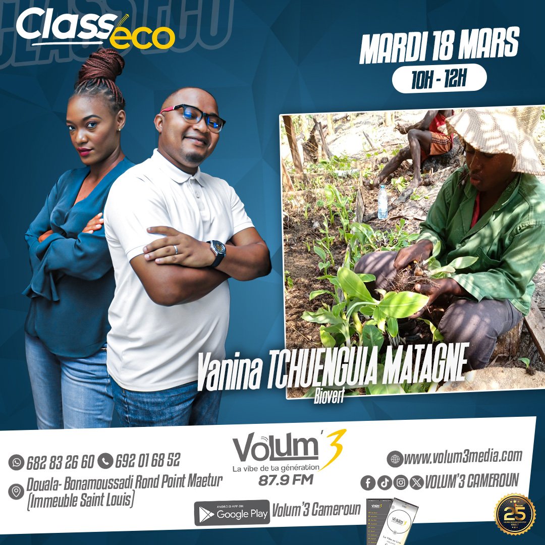 Volum3Cameroun's tweet photo. 🟡Class'Eco🛫___ La production maraîchère, l'agro pastoral et la transformation alimentaire nous intéresse ce mardi avec Vanina Tchuenguia Matagne, promotrice de Biovert

#25H2V3 
#LaVibeDeTaGeneration 
#Biovert https://t.co/nQYft61KIh