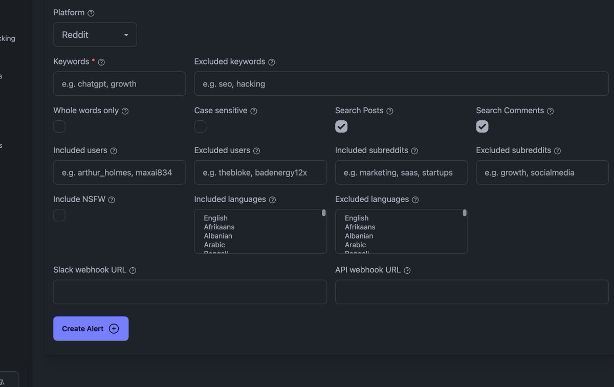You can now create one webhook per alert on KWatch, instead of only one general webhook for all your alerts.
So from now on you can receive social media data to different Slack channels or different API endpoints, depending on the keywords you are monitoring!