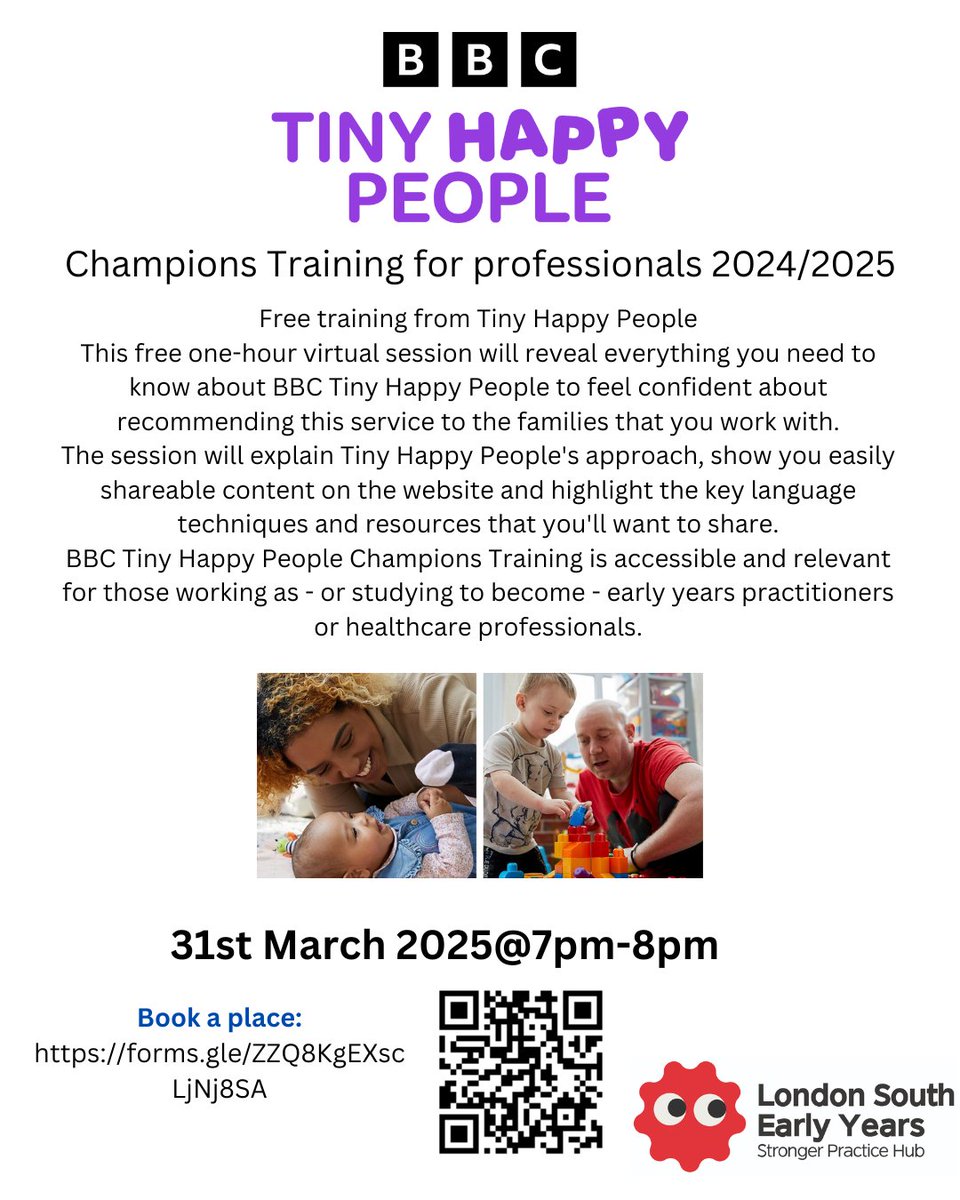 London South Early Years Stronger Practice Hub (@londonsouthey) on Twitter photo The last webinar of March- attend Champions Training with BBC Tiny Happy People and discover how to share resources with parents to positively impact a child's home learning environment.
Book: forms.gle/LRJjjSHwxrbsZw…
<a href="/ncbtweets/">National Children's Bureau</a> <a href="/CDPS_Southwark/">Charles Dickens Primary School and Nursery</a> <a href="/Charter_Trust/">The Charter Schools Educational Trust</a> <a href="/CoinStreet/">Coin Street</a> The last webinar of March- attend Champions Training with BBC Tiny Happy People and discover how to share resources with parents to positively impact a child's home learning environment.
Book: forms.gle/LRJjjSHwxrbsZw…
<a href="/ncbtweets/">National Children's Bureau</a> <a href="/CDPS_Southwark/">Charles Dickens Primary School and Nursery</a> <a href="/Charter_Trust/">The Charter Schools Educational Trust</a> <a href="/CoinStreet/">Coin Street</a>