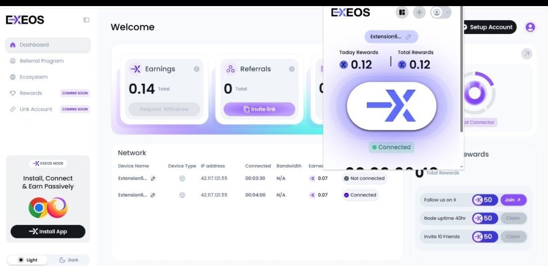 MacsensioM42591's tweet image. #Exeos NODE DEPIN just launched
Running like Grass and Nodepay.
👉Registration link app.exeos.network/?referralCode=…

1️⃣ Create an account with gmail
2️⃣ Install Node extension.
chromewebstore.google.com/detail/empty-t…
3️⃣Run node like Grass and Nodepay.