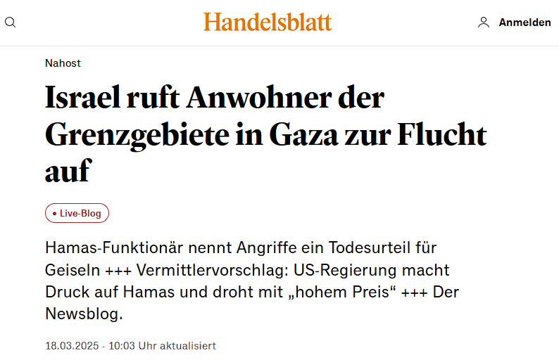 Das ist die  <a href="/handelsblatt/">Handelsblatt</a>-Schlagzeile zu Israels Massaker an über 320 Menschen.