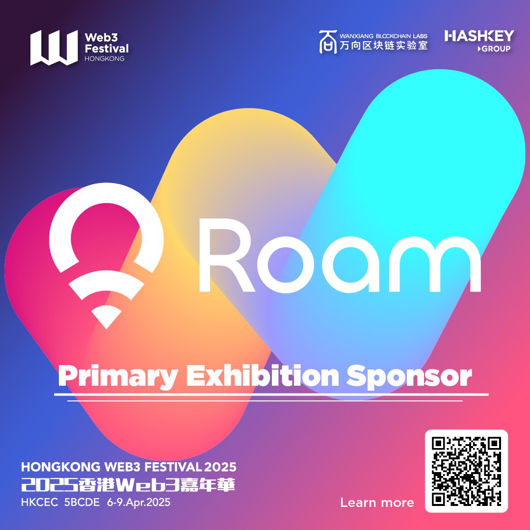 festival_web3's tweet photo. We're beyond excited to share that @weRoamxyz is joining the upcoming Hong Kong Web3 Festival 2025 as a Primary Exhibition Sponsor!
Roam is a DePIN Open Wireless Network engaging OpenRoaming & eSIM technologies to create a Free, Secure & Seamless Decentralized Global Network. Join them: https://t.co/6RngRDXpb5
To register for #Web3Festival: https://t.co/tUvyUcViEm