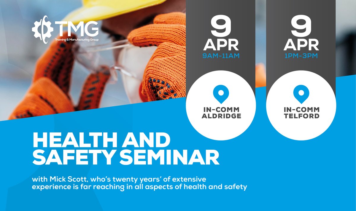 Training and Manufacturing Group (@incommtmg) on Twitter photo Health and Safety Seminar – don’t miss out! 
Date: Wednesday, 9th April 2025
Times & Locations:
➡️ 9:00 AM – 11:00 AM | In-Comm Training and Business Services, WS9 8UG: bit.ly/4iCEv4d
➡️ 1:00 PM – 3:00 PM | In-Comm Training - Telford, TF3 3AJ: bit.ly/41wYWZj Health and Safety Seminar – don’t miss out! 
Date: Wednesday, 9th April 2025
Times & Locations:
➡️ 9:00 AM – 11:00 AM | In-Comm Training and Business Services, WS9 8UG: bit.ly/4iCEv4d
➡️ 1:00 PM – 3:00 PM | In-Comm Training - Telford, TF3 3AJ: bit.ly/41wYWZj