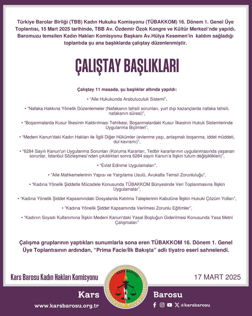 Kars Barosu Kadın Hakları (@karsbarosukhk) on Twitter photo 