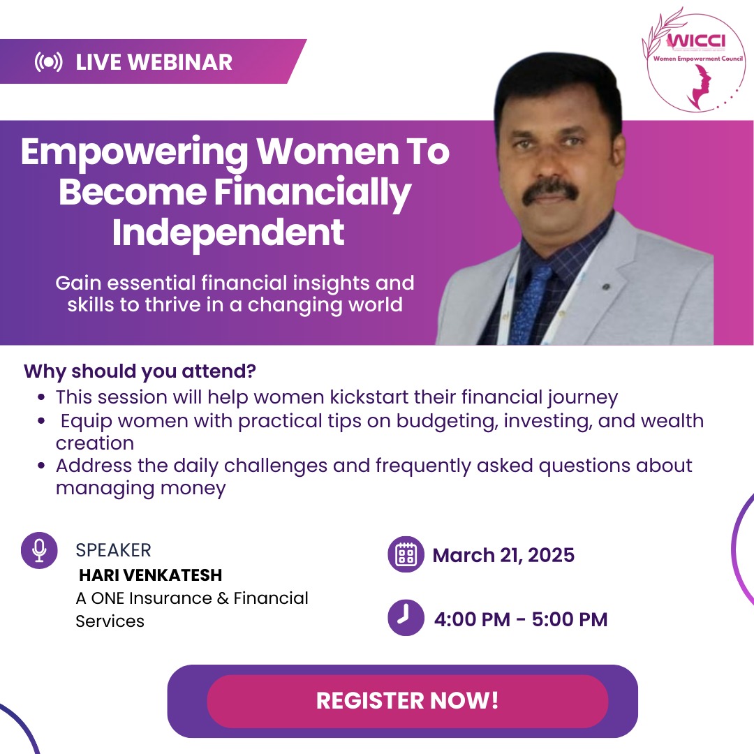 __WICCI__'s tweet photo. Join Mr. Hari Venkatesh &amp; the WICCI Women’s Empowerment Council for an eye-opening session on financial literacy &amp; independence!

📅 March 21, 2025 | ⏰ 4 PM – 5 PM
💻 Live &amp; Online
🔗 Register Now: https://t.co/OndYLqE6TN https://t.co/HgR55d7GLA