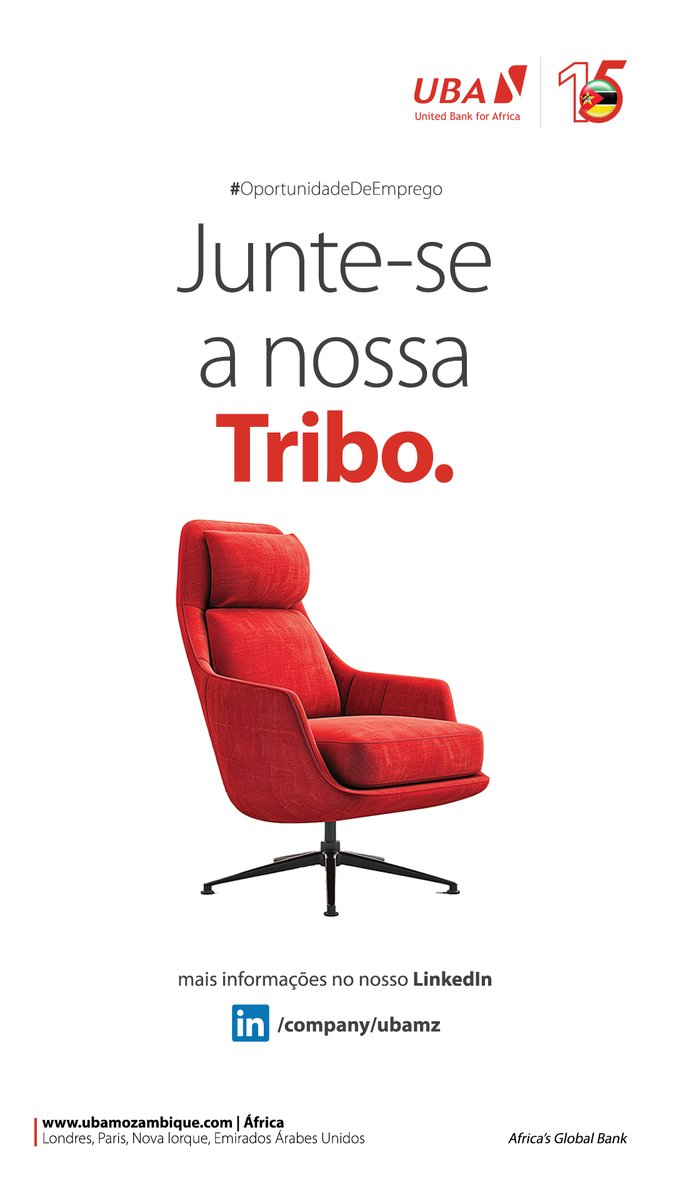 ubamoz's tweet photo. #OportunidadeDeEmprego

Veja as Oportunidades de Emprego que temos  para si.

* Administração de Crédito - Maputo
* Analista de Crédito a Clientes Individuais - Maputo
* Analista de Crédito para Empresas - Maputo
* Gestor de Cliente da Banca Corporativa - Beira
* Gestor de Cliente da Banca Corporativa - Nampula

Para mais informações visite o nosso LinkedIn: https://t.co/kOZUxXY8Tr 

Envie o seu CV e Carta de Apresentação até 23 de Março de 2025 para carreira@ubagroup.com

__
#oportunidadedeemprego #carreira #vagas #ubamz #emprego #bancoglobalafricano