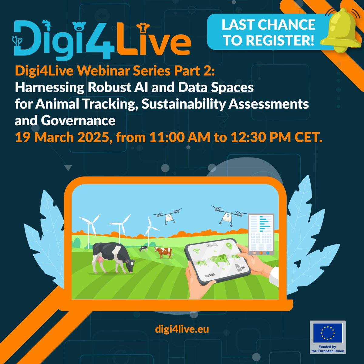 📣 The wait is almost over! Digi4Live Webinar Series Part 2 is tomorrow, March 19th!

⏰11:00 AM - 12:30 PM CET
🔗 Register here: us06web.zoom.us/meeting/regist…

#Digi4Live #Webinar #AnimalWelfare #data