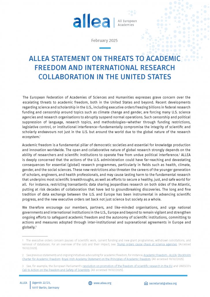 La <a href="/SEICannabinoide/">SEIC</a>  se adhiere al comunicado de la federación <a href="/ALLEA_academies/">ALLEA</a>  sobre las amenazas a la libertad académica y la colaboración internacional en investigación en los Estados Unidos