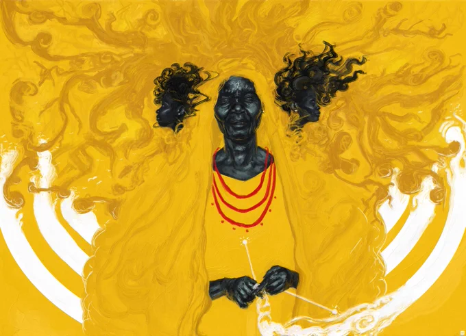 Trust the Process.Initial sketch for The Fates.Towards the middle of the painting, I realised I wanted to add 3 faces and the story came to me as I worked through it and felt my way. 
