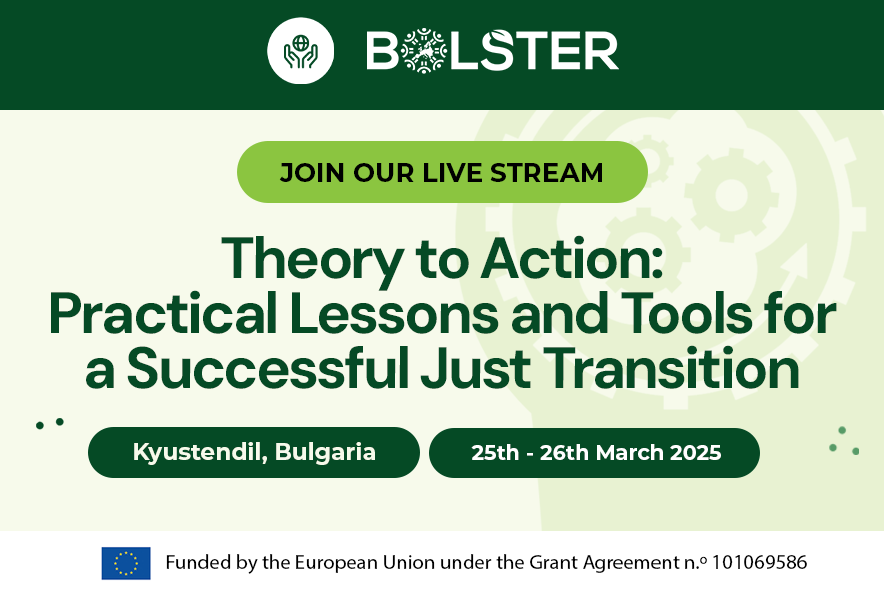 🌍Join us for the Just Transition Helix Event &amp; Transferability Workshop 🌱

📍 Kyustendil 🇧🇬 &amp; online
 📅 25-26 March 2025

 🤝 Connect with experts shaping a fair &amp; inclusive JT🍃

📺 Watch the livestream
Day 1: tinyurl.com/4y6ay4z7
Day 2: tinyurl.com/bdh2rmf6
