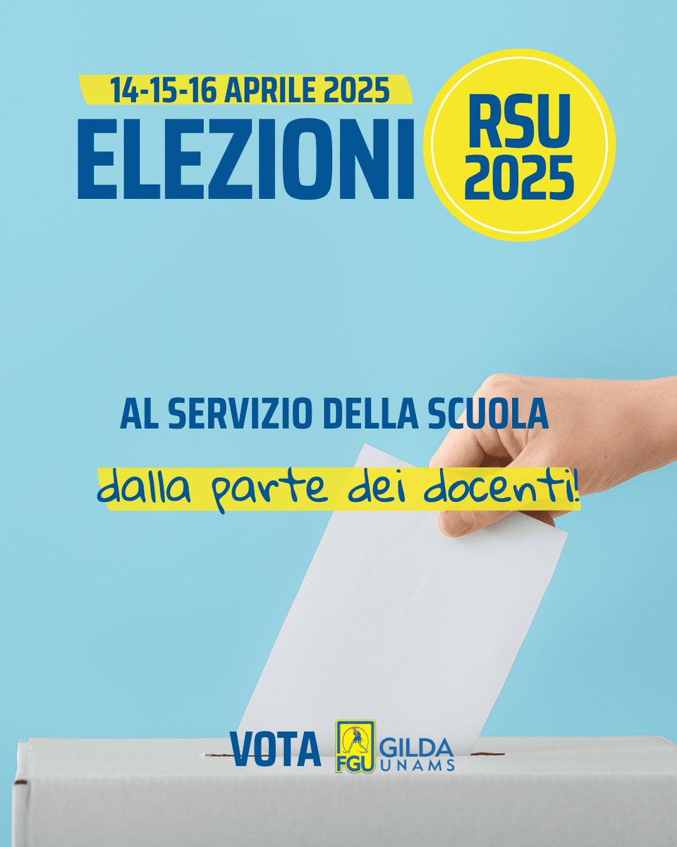 GildaInsegnanti's tweet photo. Siamo per una Scuola più trasparente, libera dalle molestie burocratiche e più esigente, che veda come protagonista principale l'Insegnante, veicolo indiscusso di trasmissione del sapere.
Il 14-15-16 aprile vota e fai votare FGU Gilda Unams.
#RSU2025 #Gilda #FGU https://t.co/YUaog2bq5m