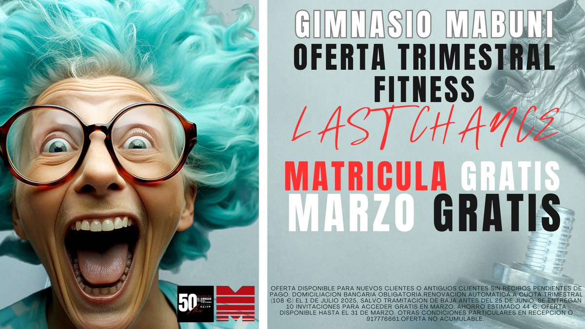 This is your last chance. Tu última oportunidad para ponerte en forma. Aprovecha nuestra oferta especial fitness. Todo incluido por sólo 36 €/mes
