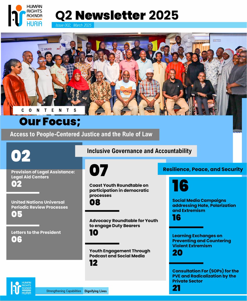 Exciting updates in our latest newsletter!  We’re proud to spotlight our successful interventions to advance #AccessToJustice #Inclusivity, #Resilience initiatives. 

 🔗 Read the full newsletter here:huria.ngo/wp-content/upl…

#HumanRights #SocialImpact