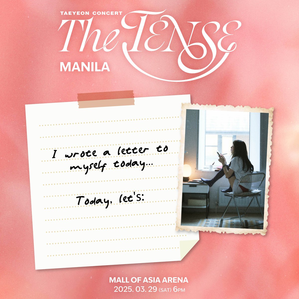 👋 S♡NEs 💬 What motivational message do you need to hear today? Share it in the comment section to also uplift your fellow S♡NEs! 💞

For us, let’s see each other soon at the TAEYEON CONCERT- The TENSE in MANILA! 😍 On March 29, 2025, at the Mall of Asia Arena (<a href="/MOAArena/">SM Mall of Asia Arena</a>), the