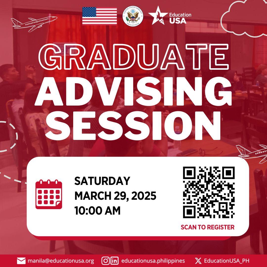 Two weeks till our GRADUATE advising session!

Discover on March 29, 2025 (Saturday) at 10 AM what studying in the U.S. offers, and get the latest information on the application process, financial opportunities, and other important steps. 🎓

This session is open to those