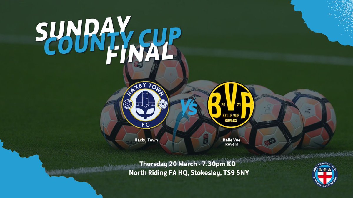 North Riding FA (@northridingfa) on Twitter photo ๐๐ฎ๐ง๐๐๐ฒ ๐๐จ๐ฎ๐ง๐ญ๐ฒ ๐๐ฎ๐ฉ ๐
๐ข๐ง๐๐ฅ | This Thursday, join us at our HQ in Stokesley for the Sunday County Cup final, with <a href="/HaxbyTownFC/">Haxby Town F.C</a> taking on <a href="/BelleVueRovers/">Belle Vue Rovers</a>.
Kick-off is at 7.30pm.
Come down and get behind the teams! ๐๐ฎ๐ง๐๐๐ฒ ๐๐จ๐ฎ๐ง๐ญ๐ฒ ๐๐ฎ๐ฉ ๐
๐ข๐ง๐๐ฅ | This Thursday, join us at our HQ in Stokesley for the Sunday County Cup final, with <a href="/HaxbyTownFC/">Haxby Town F.C</a> taking on <a href="/BelleVueRovers/">Belle Vue Rovers</a>.
Kick-off is at 7.30pm.
Come down and get behind the teams!