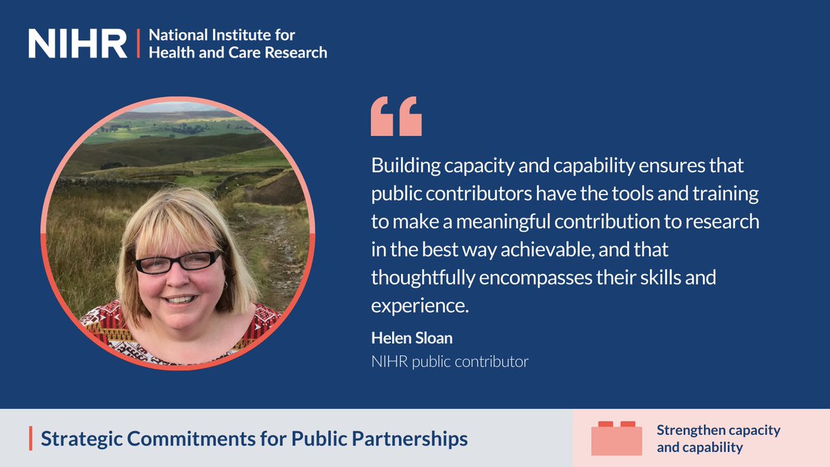 Capacity building for people who commission, undertake and support the NIHR-funded research is important to ensure public partnerships are consistently high-quality.

Helen Sloan explains more 💬 (2/6)