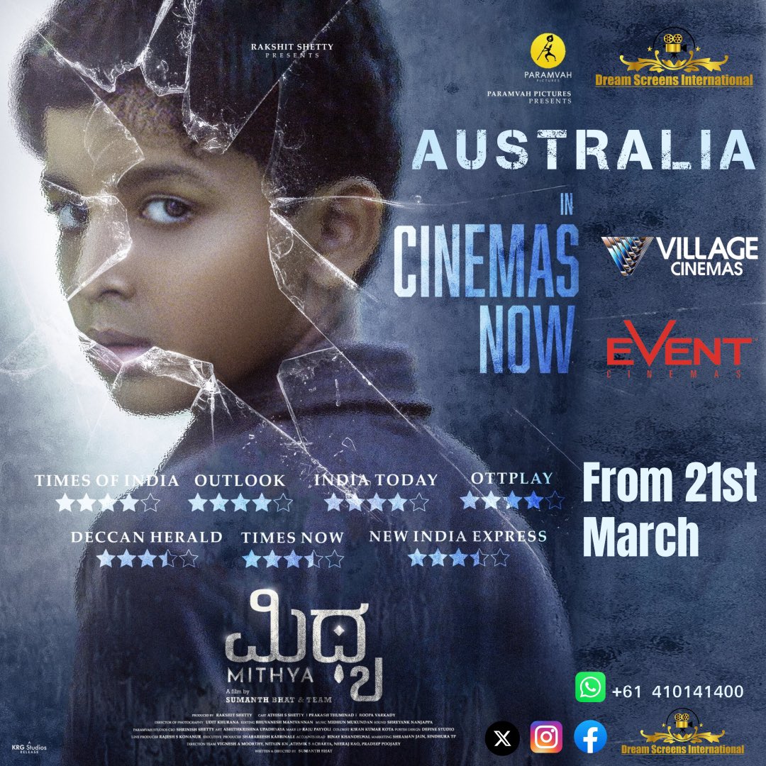 On Public Demand #Mithya for Australia 🇦🇺 you♥️ Special Screening Across .. 

Mithya in theatres Now. Book your tickets. 

<a href="/DreamScreensInt/">Dream Screens International Pty Ltd</a> 
#MITHYA #SumanthBhat <a href="/rakshitshetty/">Rakshit Shetty</a> <a href="/m3dhun/">Midhun Mukundan</a> <a href="/ParamvahStudios/">Paramvah Studios</a>