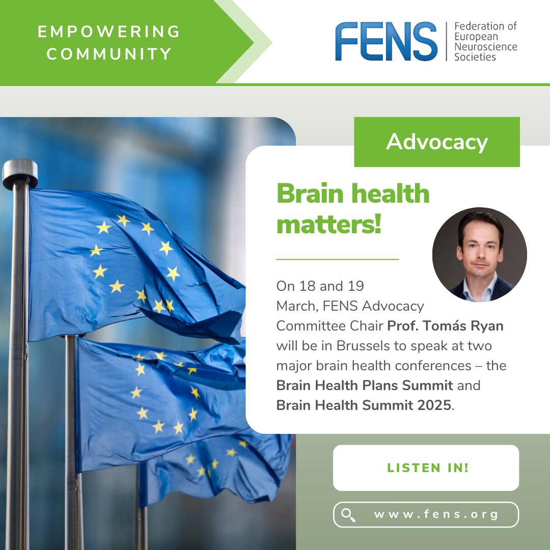 FENS (@fensorg) on Twitter photo Better #BrainHealth for Europe! 💪🧠
🗓️ On 18 & 19 March, #FENS Advocacy Committee members will attend two major brain health conferences in #Brussels.
Check out the panel discussions where Committee Chair Prof. Tomás Ryan will speak. 🎤👇
#NeuroscienceAdvocacy Better #BrainHealth for Europe! 💪🧠
🗓️ On 18 & 19 March, #FENS Advocacy Committee members will attend two major brain health conferences in #Brussels.
Check out the panel discussions where Committee Chair Prof. Tomás Ryan will speak. 🎤👇
#NeuroscienceAdvocacy