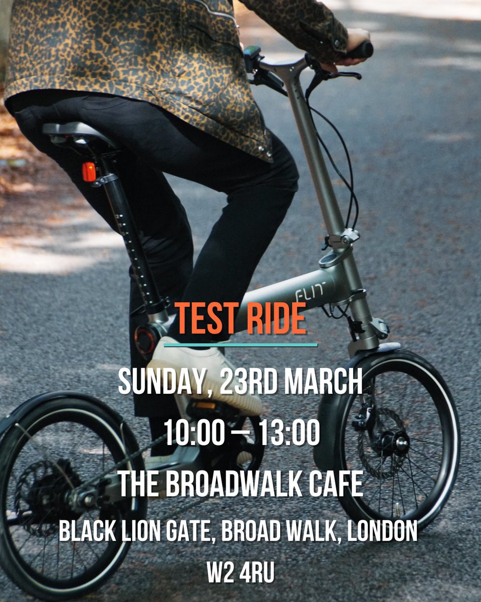 We're going to be hanging out at The Broadwalk Cafe, Hyde Park, London Sunday 23rd March from 10am - 1pm, offering you a chance to take a FLIT M2 for a spin!

We also ask that you bring valid ID (eg. driving licence) to leave with us while you take the M2 out.