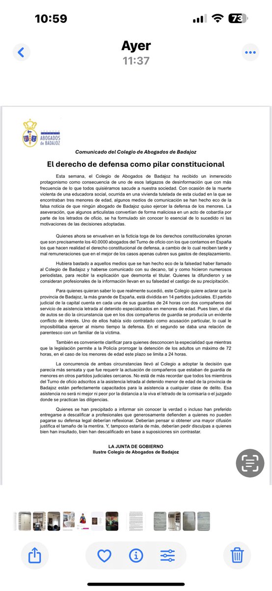 COMUNICADO DEL ICABA: El derecho de defensa como pilar fundamental <a href="/icaba_tw/">ICA Badajoz</a> <a href="/AJABadajoz/">AJA Badajoz</a> <a href="/Abogacia_es/">Abogacía Española</a>